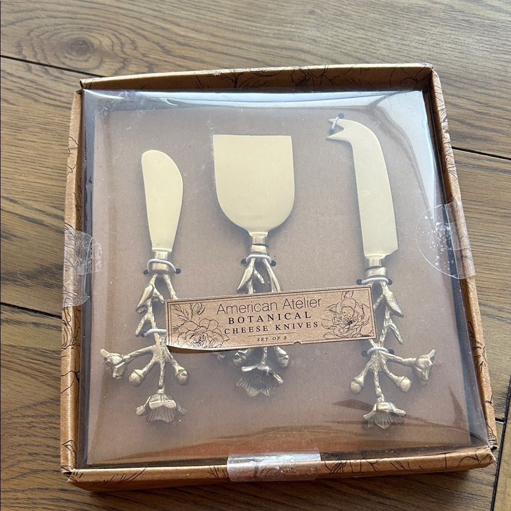 American Atelier Botanical Cheese Knives Set - Elegant Gold